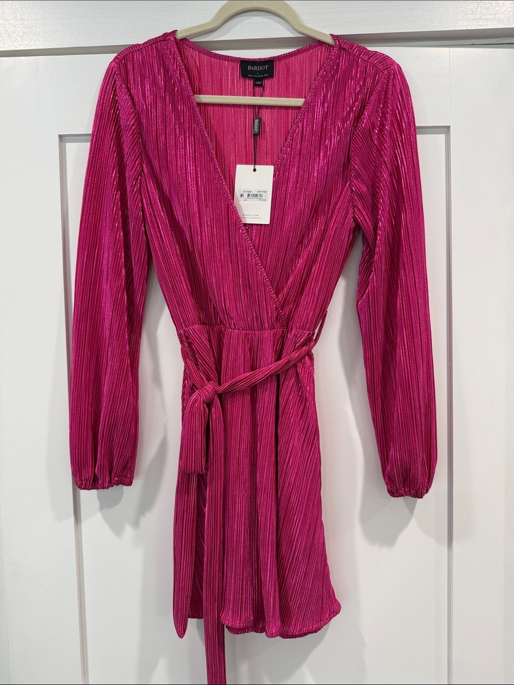 Bardot Fuchsia Long Sleeve Wrap Dress